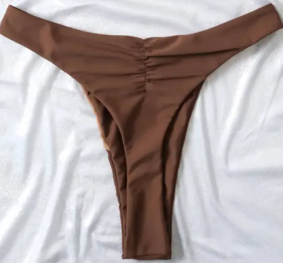 Nala Ring-Detail Triangle Ruched Brazilian Bikini Set Castello Clothing Line