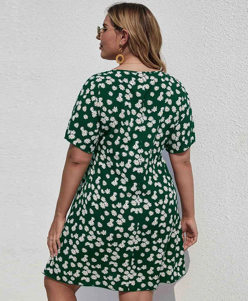 Dahlia V-Neck Floral Empire Waist Plus Size Mini Dress Castello Clothing Line
