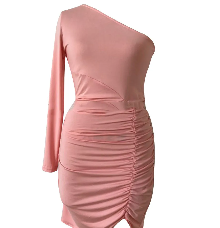 Nyssa One-Shoulder Ruched Asymmetrical Mini Dress Castello Clothing Line