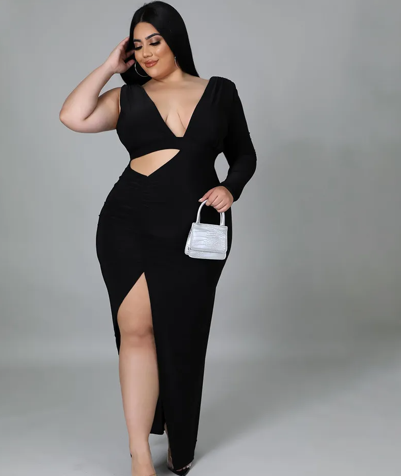 Foxy Plus Size Cutout One Shoulder Maxi Dress maxi dress Castello Clothing Line
