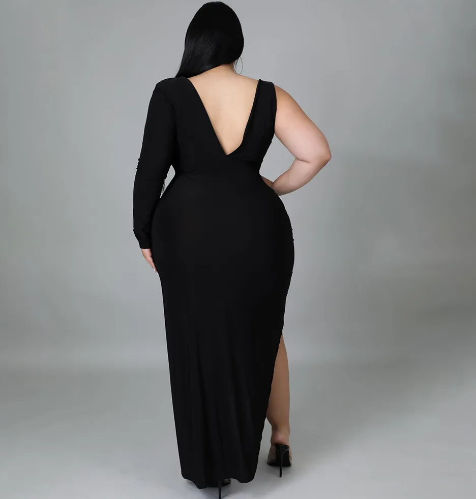 Foxy Plus Size Cutout One Shoulder Maxi Dress maxi dress Castello Clothing Line