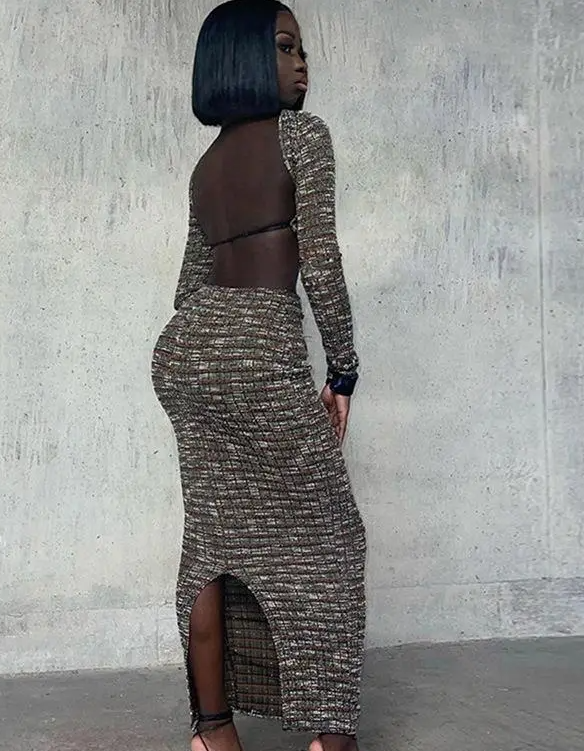 Long Sleeve Backless Crop Top & Elegant Back-Slit Skirt Set Castello Clothing Line