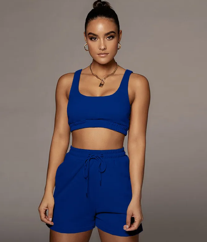 Glow Scoop Neck Crop Top & Drawstring Shorts Set Castello Clothing Line