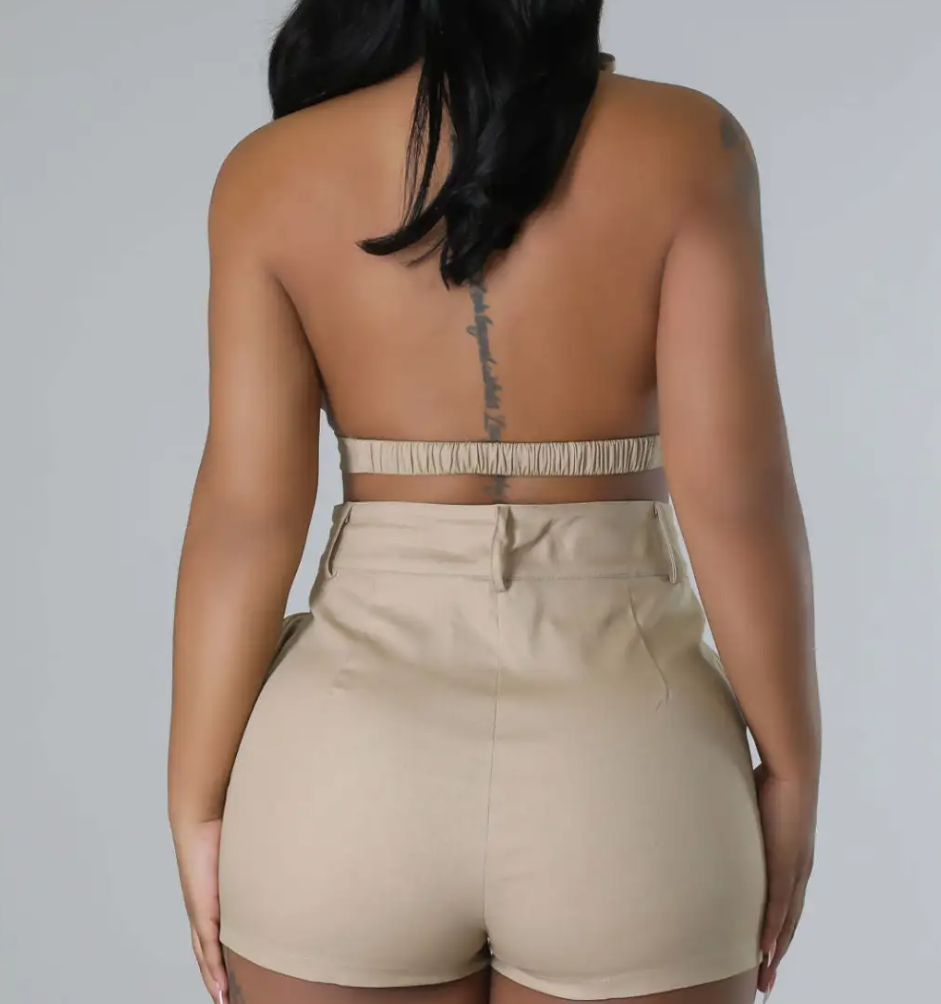 Vibe Halter Bralette Top & High-Waist Utility Shorts Set Castello Clothing Line