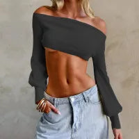 Barely Behaving Off-Shoulder Crop Top Castello Clothing Line