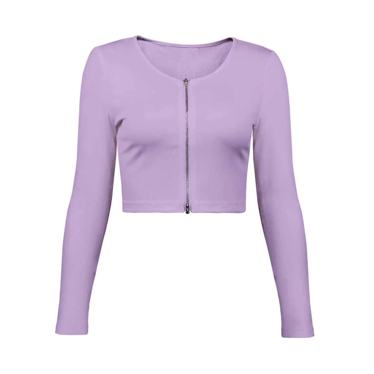Quiver Zip Front Ribbed Cropped Long Sleeve Top Castello Clothing Line