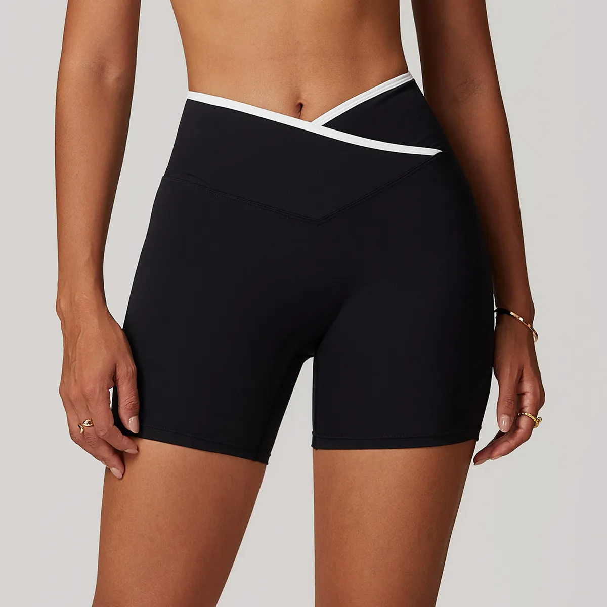 Jazzy High-Rise Crossover Waist Biker Shorts Castello Clothing Line