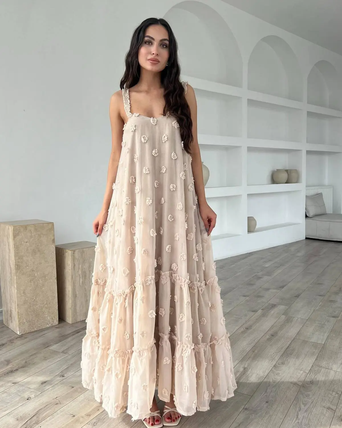 Maren Floral Tiered Mesh Maxi Dress maxi dress Castello Clothing Line