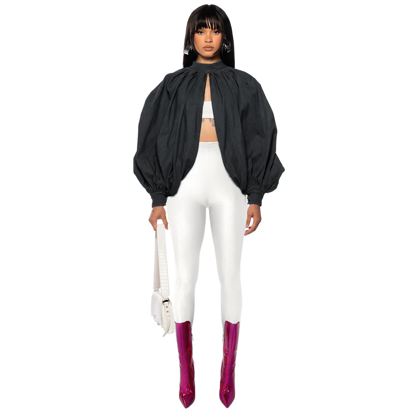 Oblivion Balloon Sleeve Open-Front Denim Jacket Castello Clothing Line