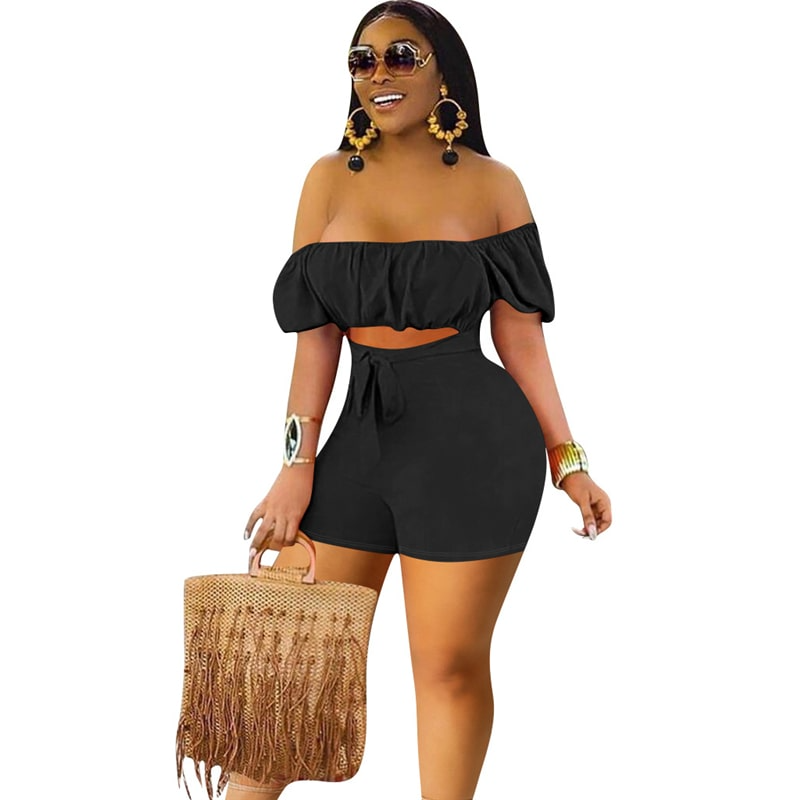Flirty Fling Off-Shoulder Tie-Waist Romper Castello Clothing Line
