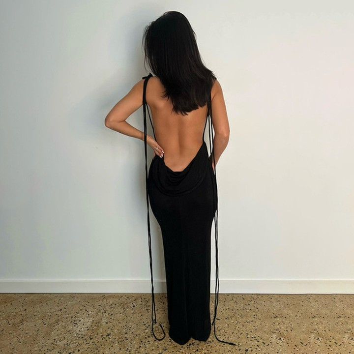 Pavlina Draped Tie-Back Halter Bodycon Maxi Dress Castello Clothing Line