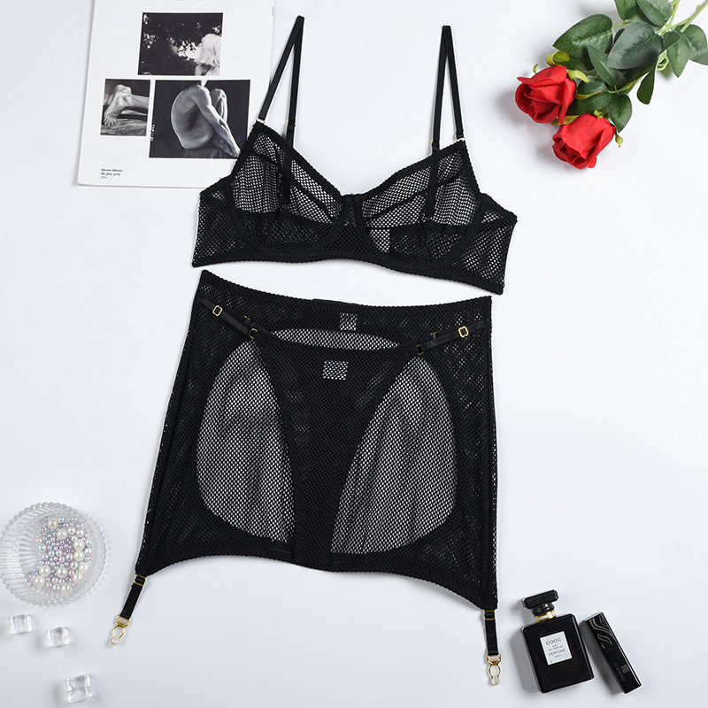 Mesh Cut Out 3 Piece Lingerie Set Castello Clothing Line