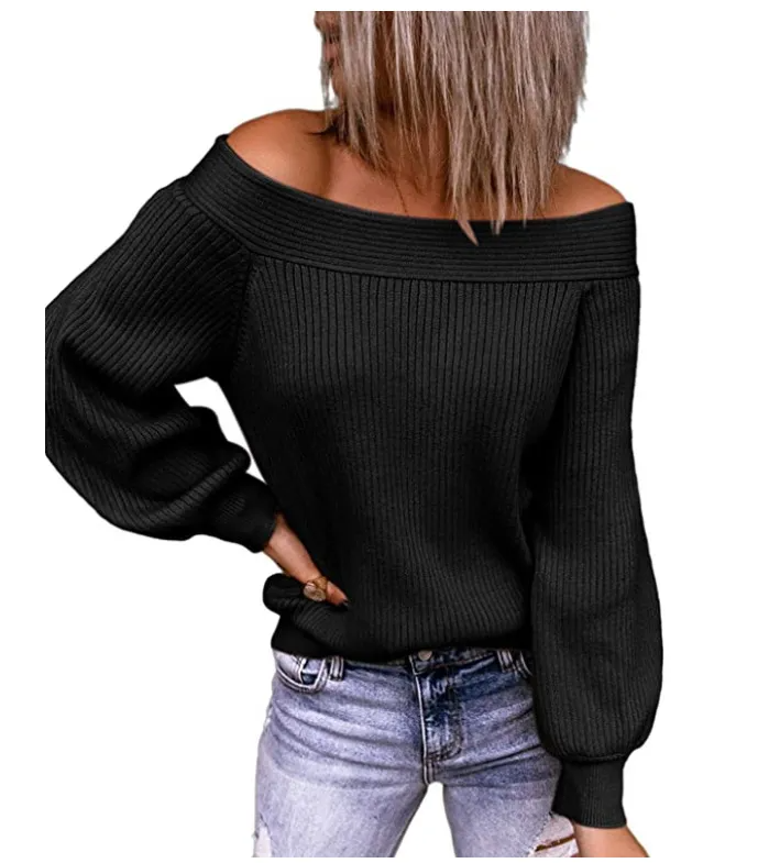 Savvy Stitch Off Shoulder Ribbed Long Sleeve Sweater Castello Clothing Line