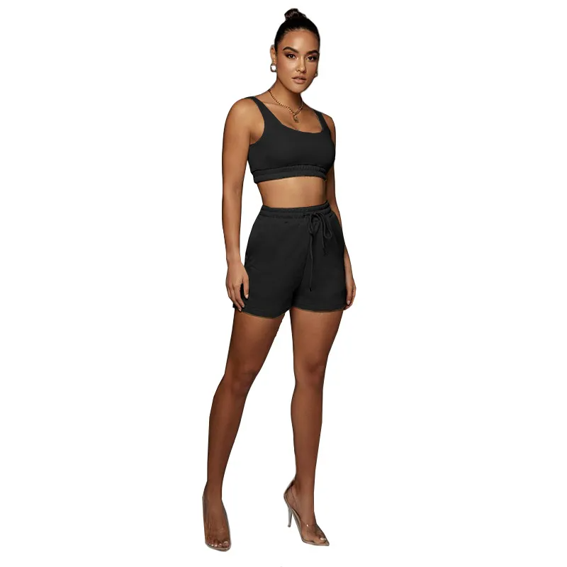 Glow Scoop Neck Crop Top & Drawstring Shorts Set Castello Clothing Line