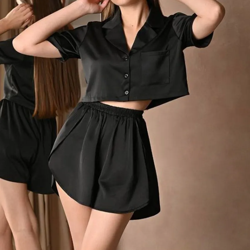 Lumi Satin Crop Top & High-Waist Pants Lounge Set Castello Clothing Line