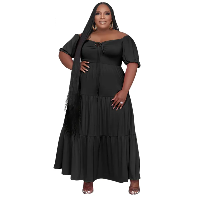 Lorelei Plus Size Off-Shoulder Puff Sleeve Tiered Maxi Dress maxi dress Castello Clothing Line