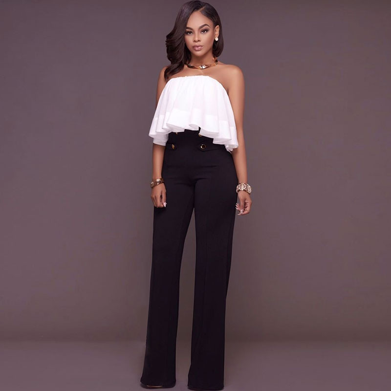 Nyla High-Waist Wide-Leg Button Detail Tailored Pants Castello Clothing Line
