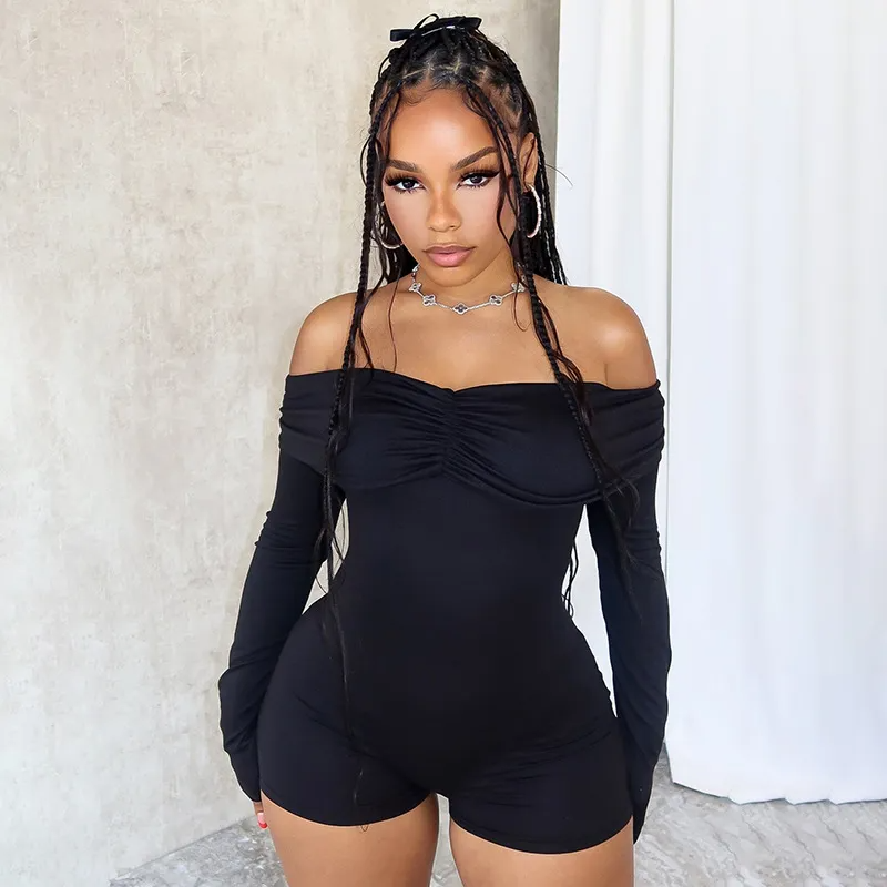 Playful Appeal Off-Shoulder Long-Sleeve Romper  Castello Clothing Line