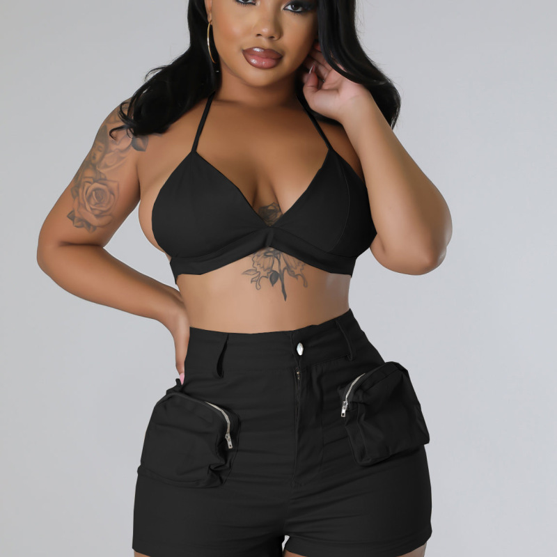 Vibe Halter Bralette Top & High-Waist Utility Shorts Set Castello Clothing Line