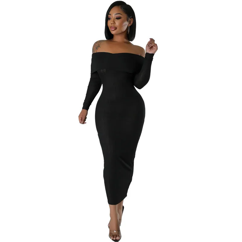 Lira Off Shoulder Long Sleeve Ribbed Maxi Dress maxi dress Castello Clothing Line