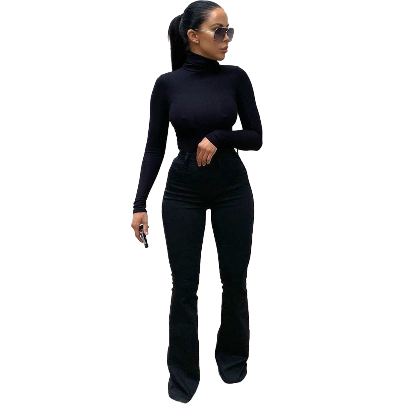 High Waist Boot Cut Denim/Cotton Jeans with Slim Fit and Pocket Detail Castello Clothing Line