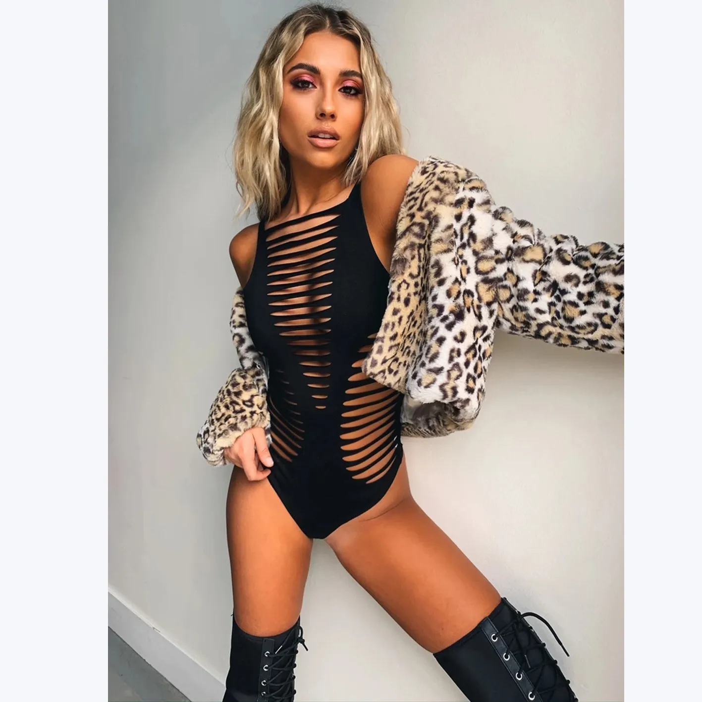 Wild Streak Strappy Cutout Bodysuit Castello Clothing Line