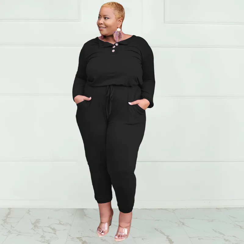 Renee Plus Size Long Sleeve Henley Jogger Jumpsuit women jumpsuits Castello Clothing Line