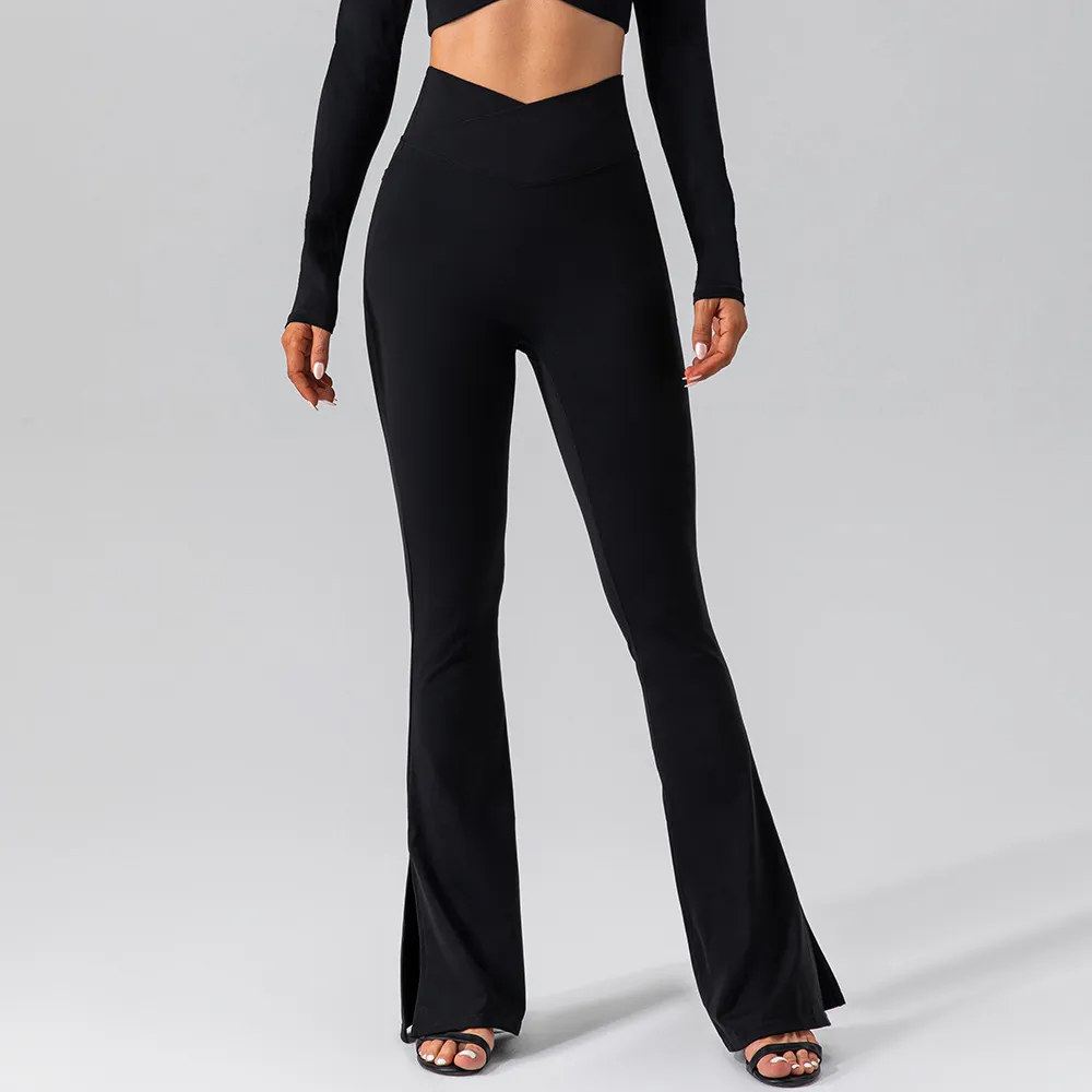 Prism High-Waist Crossover Flare Stretch Pants leggings Castello Clothing Line