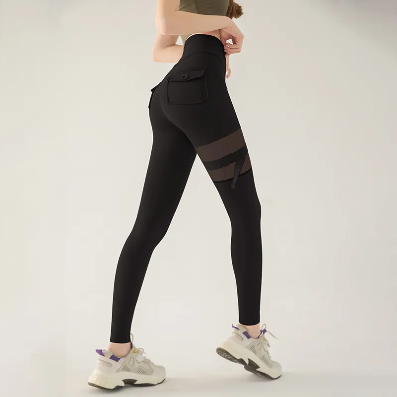 TeaseMe High-Waist Sheer Panel Strap Pocket Leggings leggings Castello Clothing Line