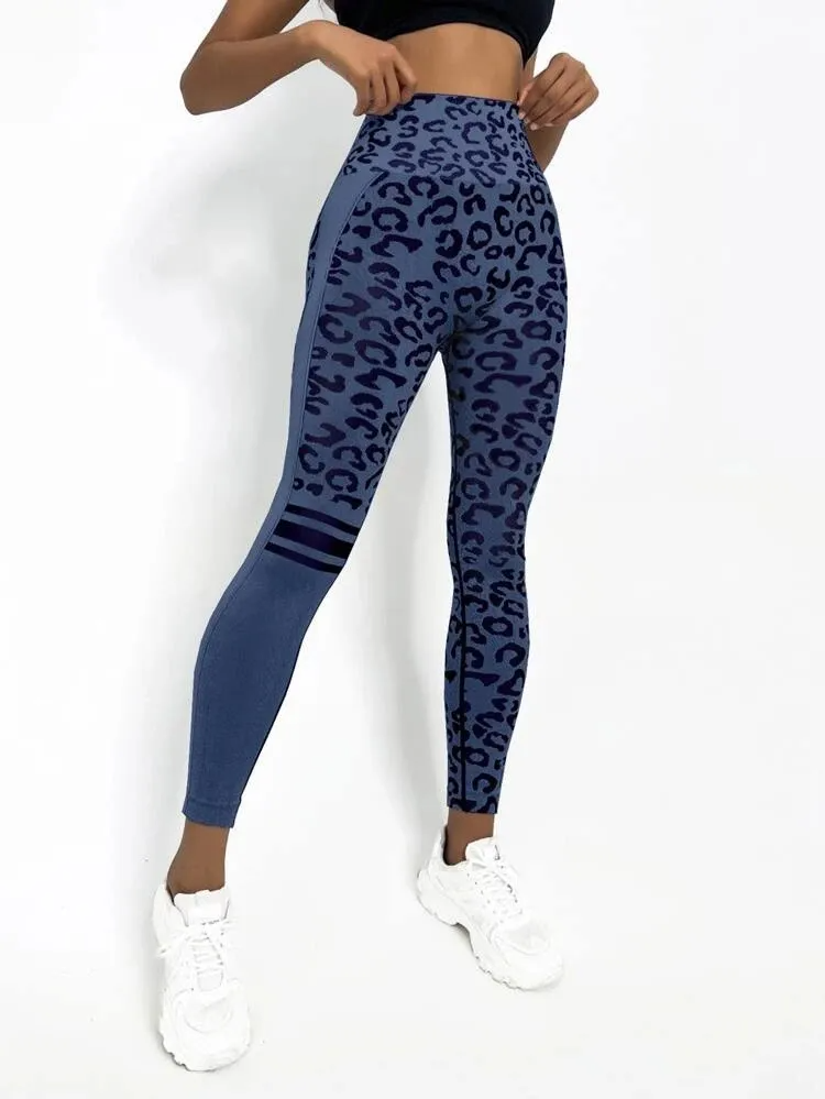 FierceFlow High-Waist Leopard Print Seamless Knit Leggings leggings Castello Clothing Line