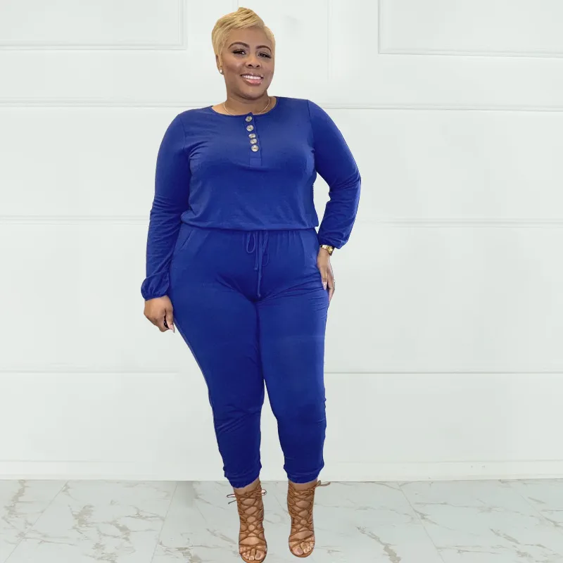 Renee Plus Size Long Sleeve Henley Jogger Jumpsuit women jumpsuits Castello Clothing Line