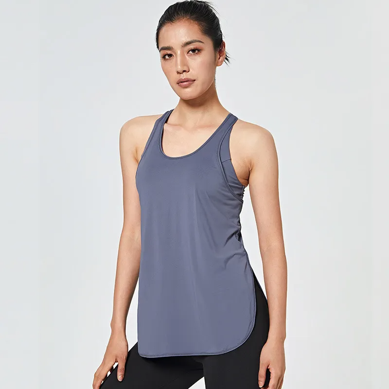 Hani Sleeveless Racerback Split Hem Longline Tank Top workout tops and t-shirts Castello Clothing Line