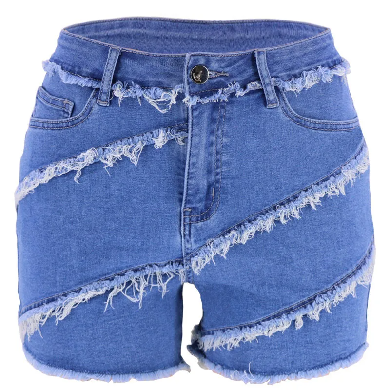Riot High-Waist Frayed Denim Shorts Castello Clothing Line