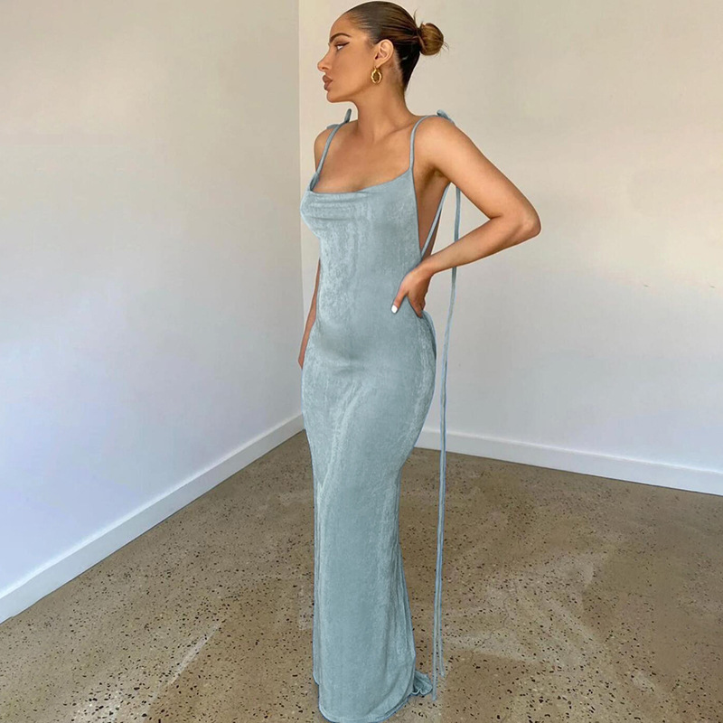 Pavlina Draped Tie-Back Halter Bodycon Maxi Dress Castello Clothing Line