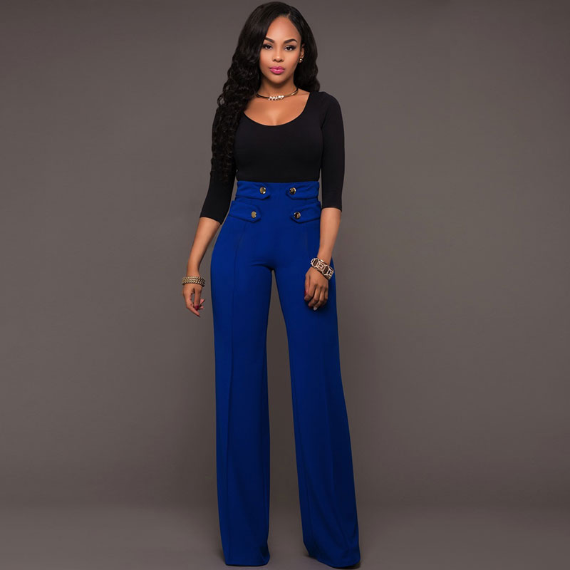 Nyla High-Waist Wide-Leg Button Detail Tailored Pants Castello Clothing Line