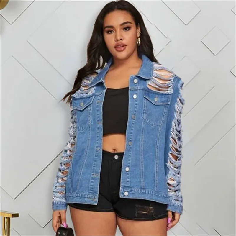 Revolt Vintage Slim Fit Distressed Plus Size Denim Jacket Castello Clothing Line