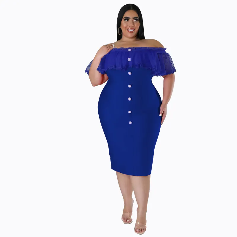 Clarissa Plus Off Shoulder Polka Dot Ruffle Bodycon Midi Dress Castello Clothing Line