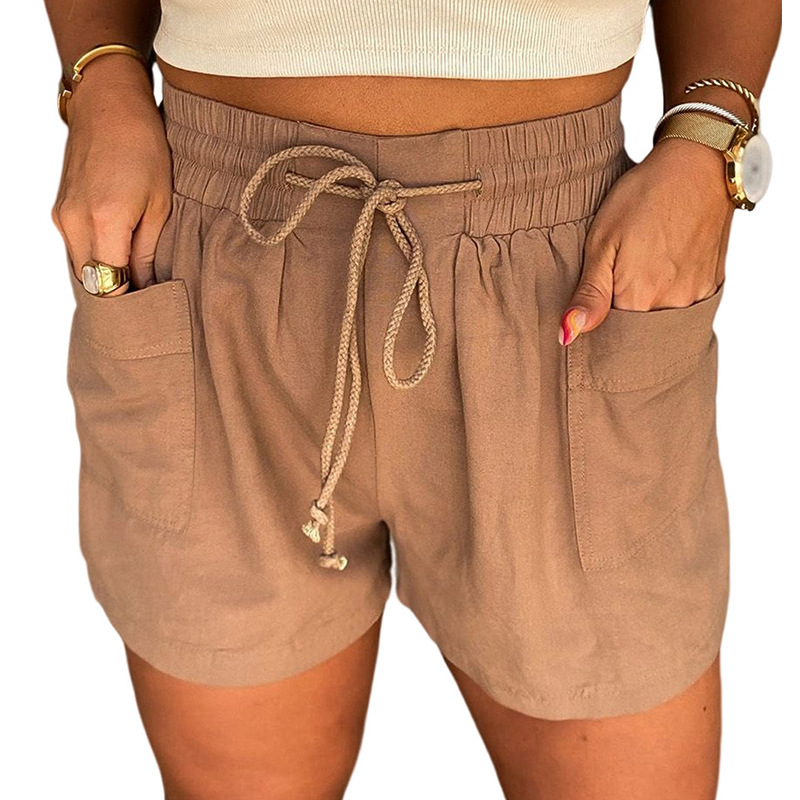 CozyFlow High Waist Drawstring Linen Pocket Shorts Castello Clothing Line