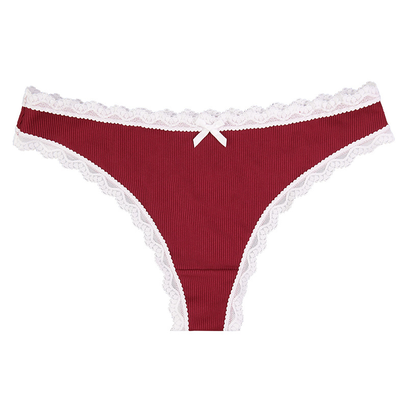 Lace Trim Ribbed Thong Panty Castello Clothing Line