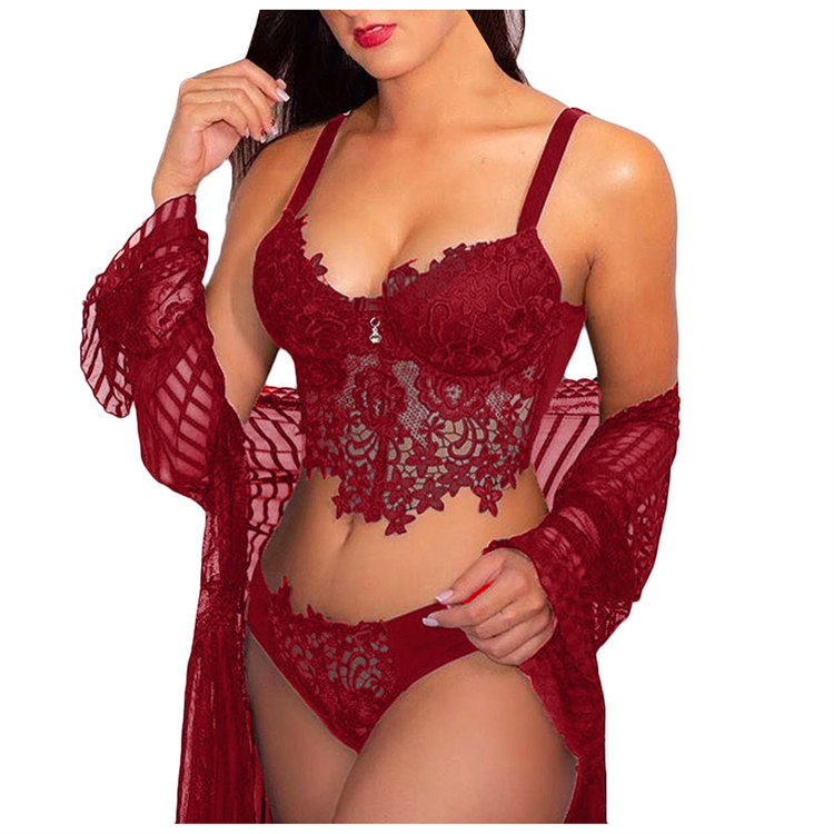 Lace Detailed Underwire Corset & Panty Set Castello Clothing Line