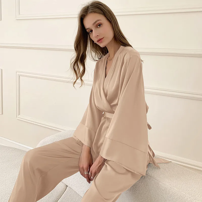 Tranquil Kimono Belted Wide Leg Lounge Set Castello Clothing Line