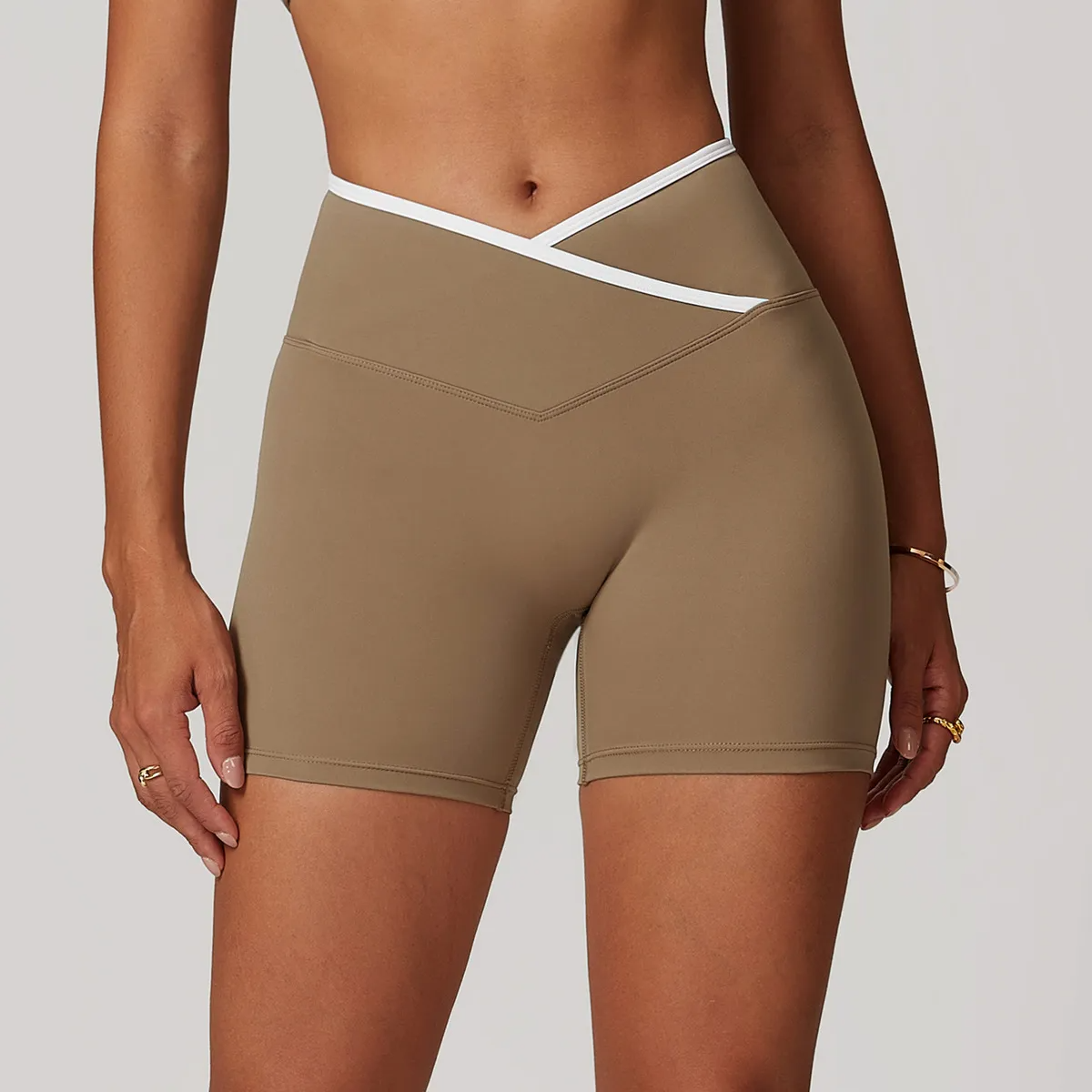 Jazzy High-Rise Crossover Waist Biker Shorts Castello Clothing Line