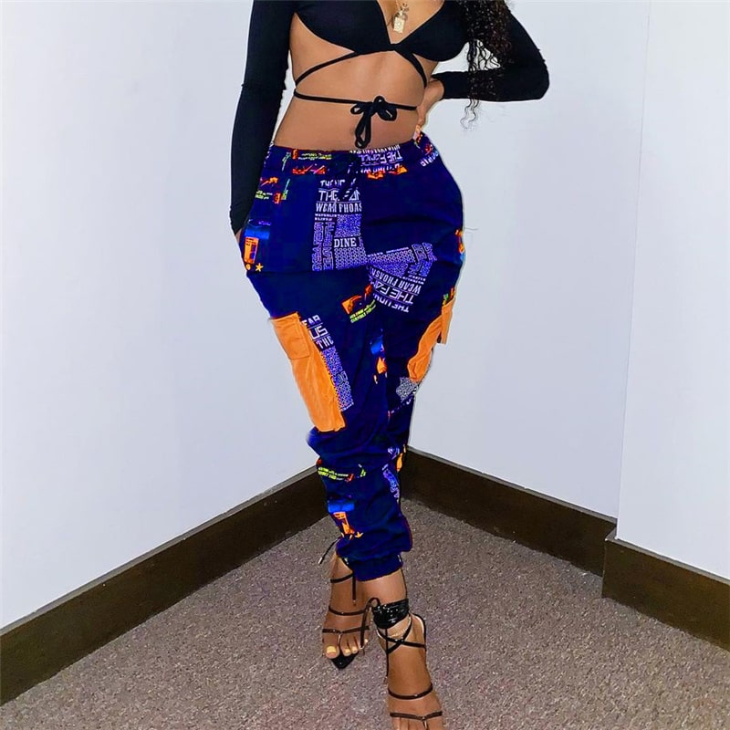 Mila High-Waisted Printed Cargo Jogger Pants Castello Clothing Line