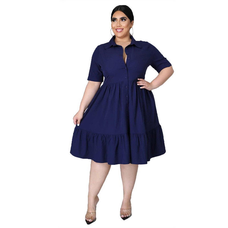 Plus Size Ruffle Shirt Dress | Short Sleeve | Single Breasted | Polyester Castello Clothing Line