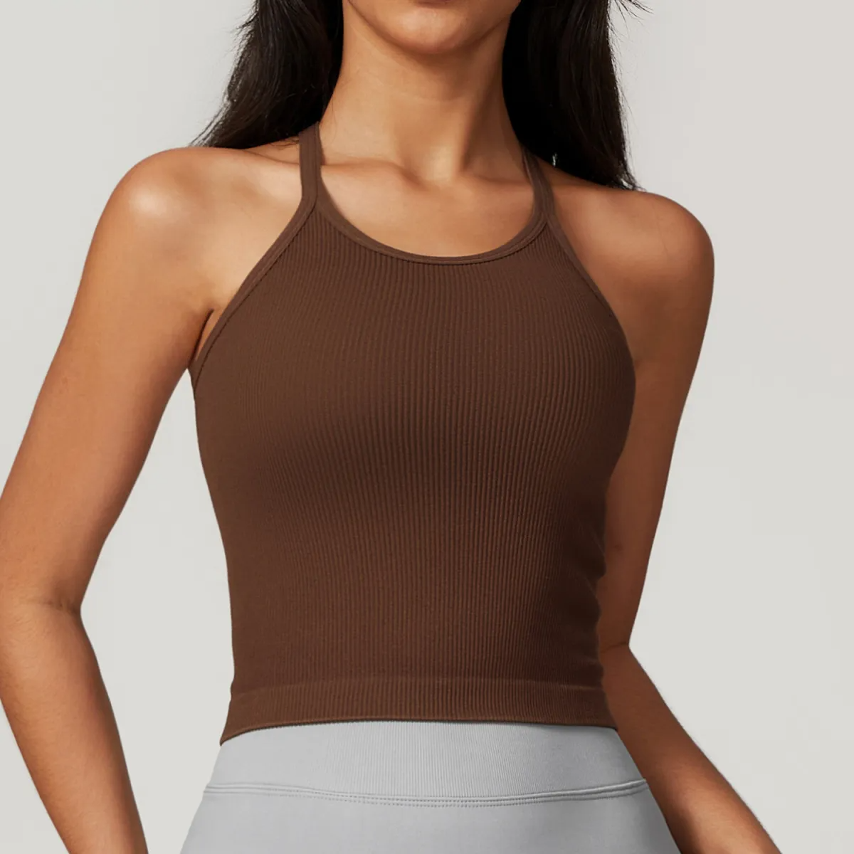Jill Sleeveless Ribbed High Neck Fitted Crop Top workout tops and t-shirts Castello Clothing Line