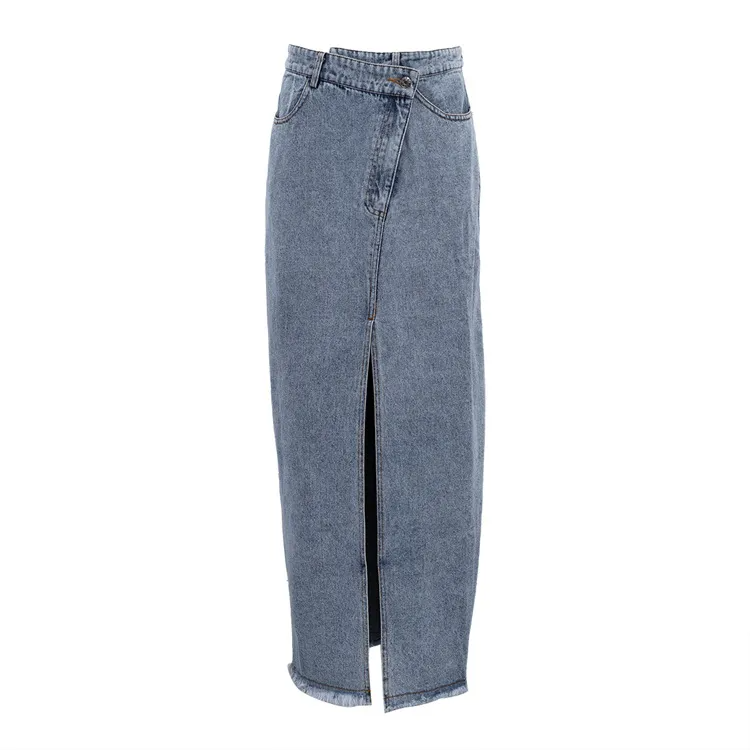 Wrap It Up Slit Front Denim Maxi Skirt Castello Clothing Line