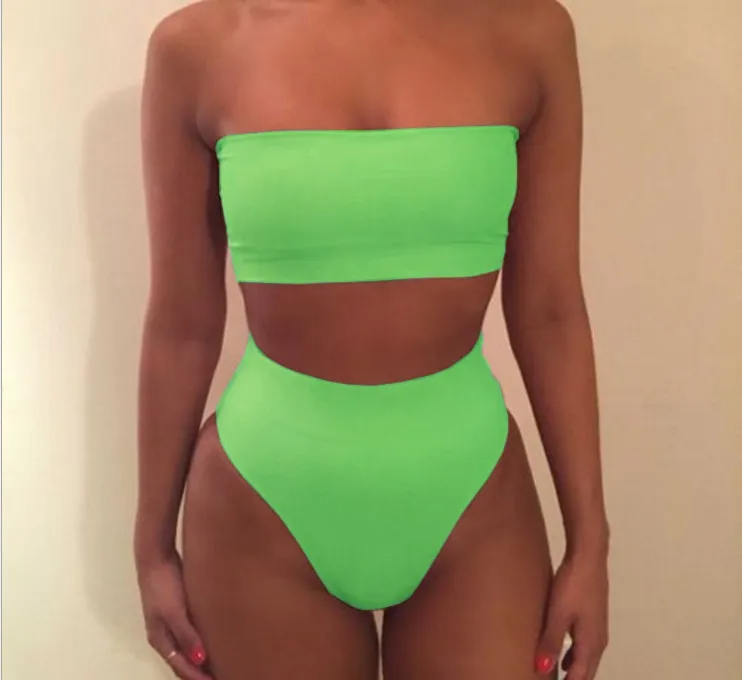 Zerra Strapless Bandeau High Leg Seamless Bikini Set Bikini set Castello Clothing Line