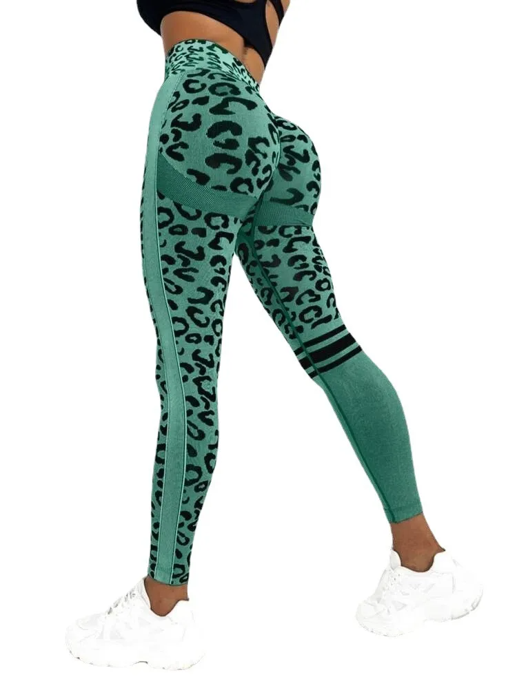 FierceFlow High-Waist Leopard Print Seamless Knit Leggings leggings Castello Clothing Line