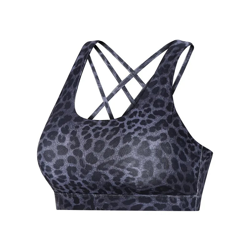 Untamed Leopard Print Strappy Crisscross Back Sports Bra sports top & bras Castello Clothing Line