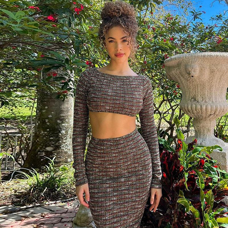 Long Sleeve Backless Crop Top & Elegant Back-Slit Skirt Set Castello Clothing Line